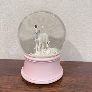 White Unicorn Friends Musical Snow Globe with Pink Base